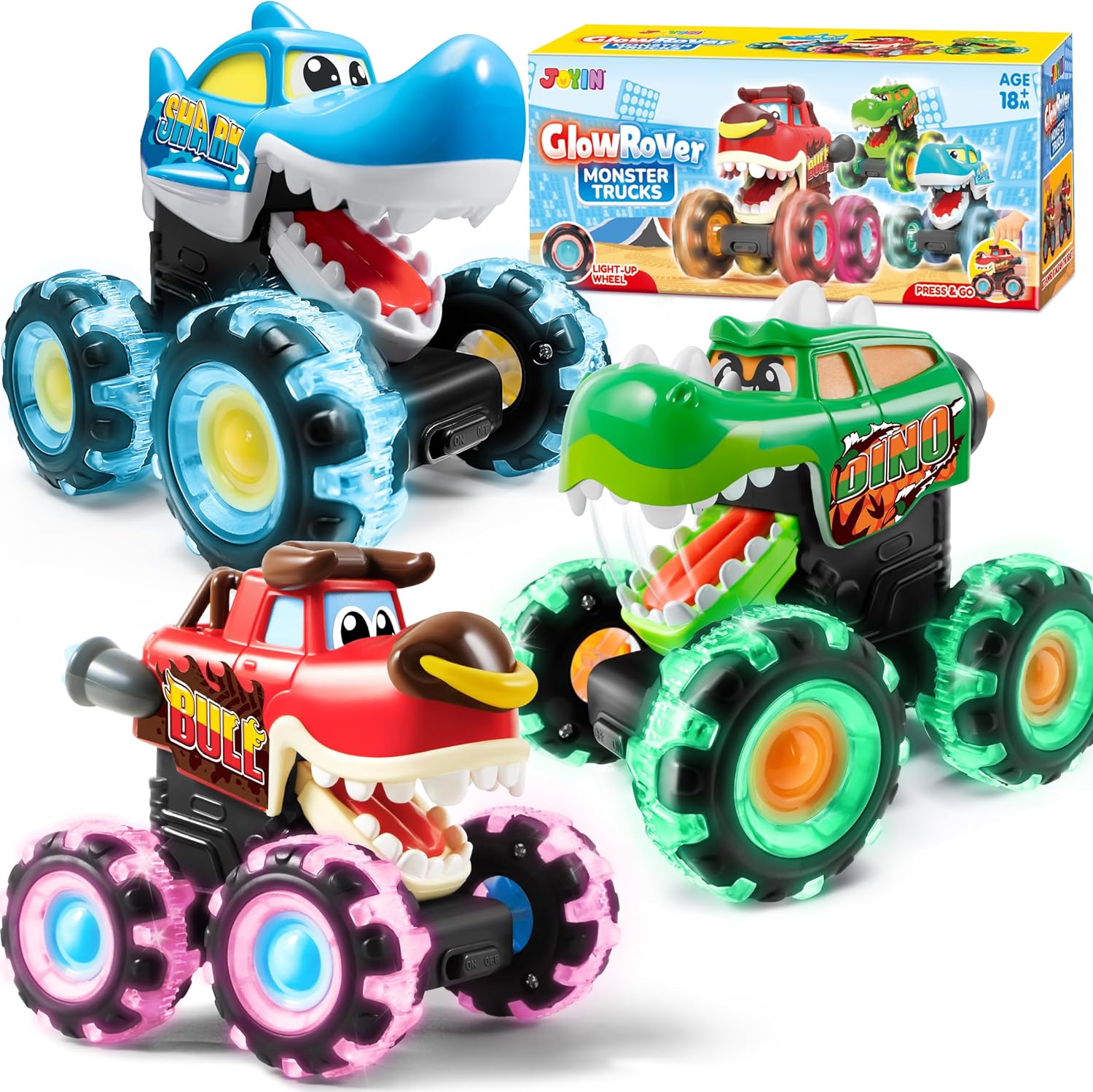 Monstera - JOYFY 3個セット モンスタートラックおもちゃ モーション起動ライトアップカー プレス＆ゴーカー 男の子