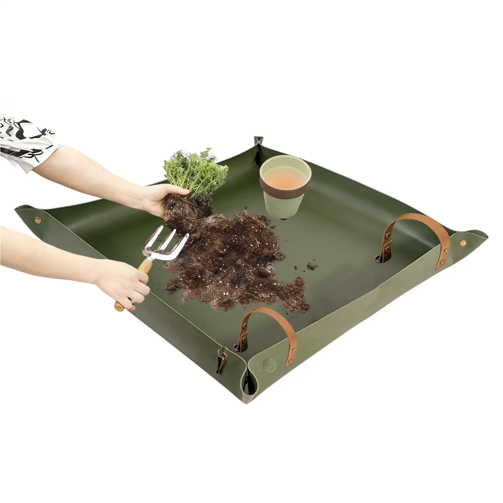Repotting Mat - 防水折りたたみ式植え替えマット、両面PUレザー、土の交換や肥料付けに最適なガーデニングトレイ