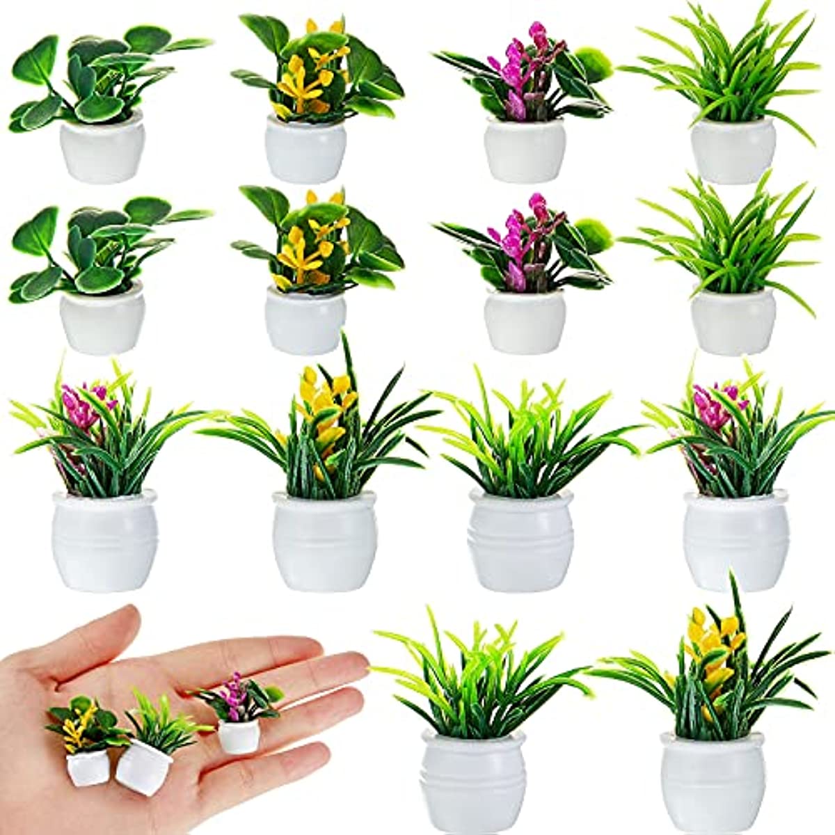Terracotta Pot - ドールハウス植物、ミニチュア盆栽、ミニ鉢植え、フラワーモデル、小さなフェイクグリーン装飾おもちゃハウス