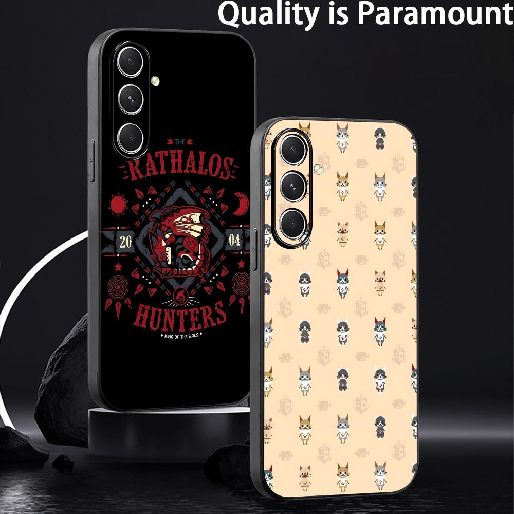 Monstera - モンスターハンターのスマートフォンケース。対応機種：Samsung Galaxy S26、S25、S24、S23、S22、S21 Plus、Ultra、Note20。素材：ソフトブラック。