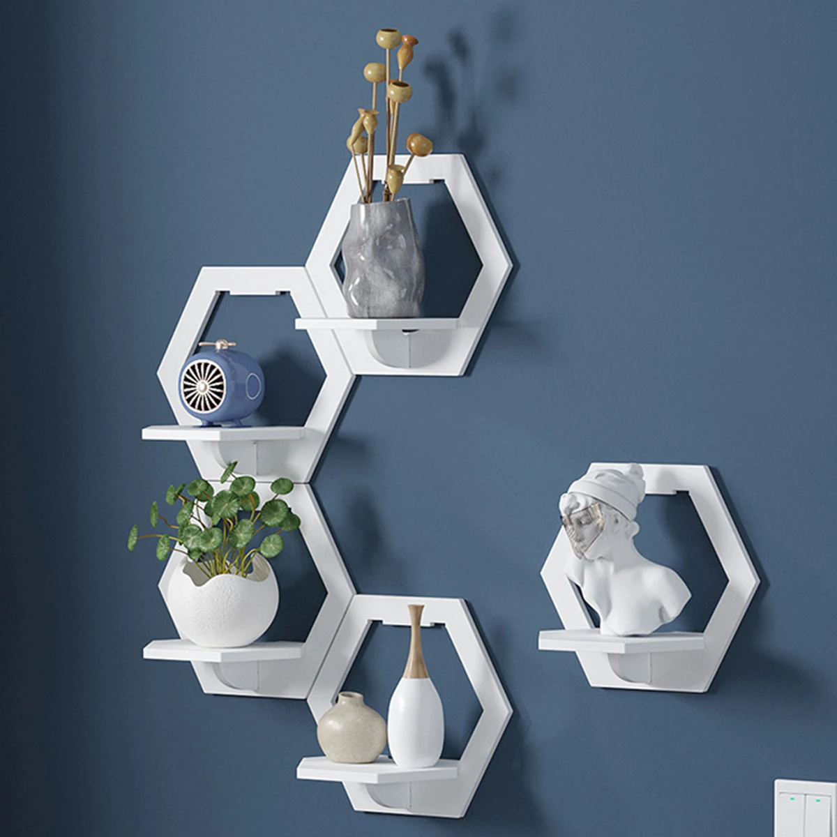 六角形の壁の棚,パンチなし,ベッドサイドテーブル,壁掛けスタ - Terracotta Pot のレビューと価格