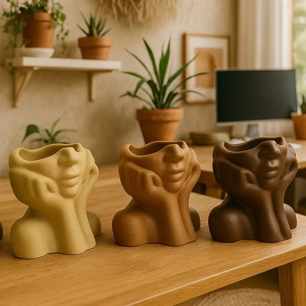 抽象的な顔プランターポットシリコーン型燭台収納多肉植物セメン - Succulent Set のレビューと価格
