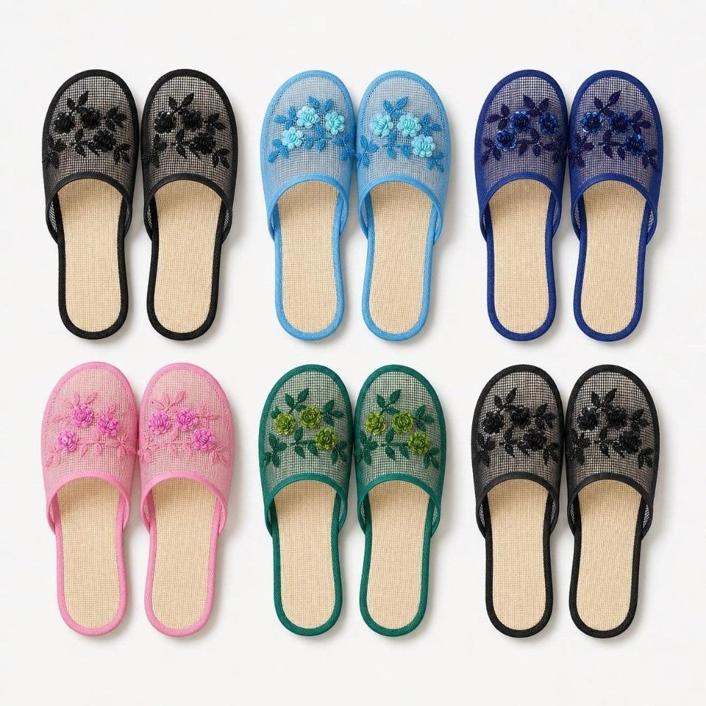 カジュアルな花柄刺繍メッシュサンダル、柔らかな底、通気性のあ - Indoor Plants のレビューと価格